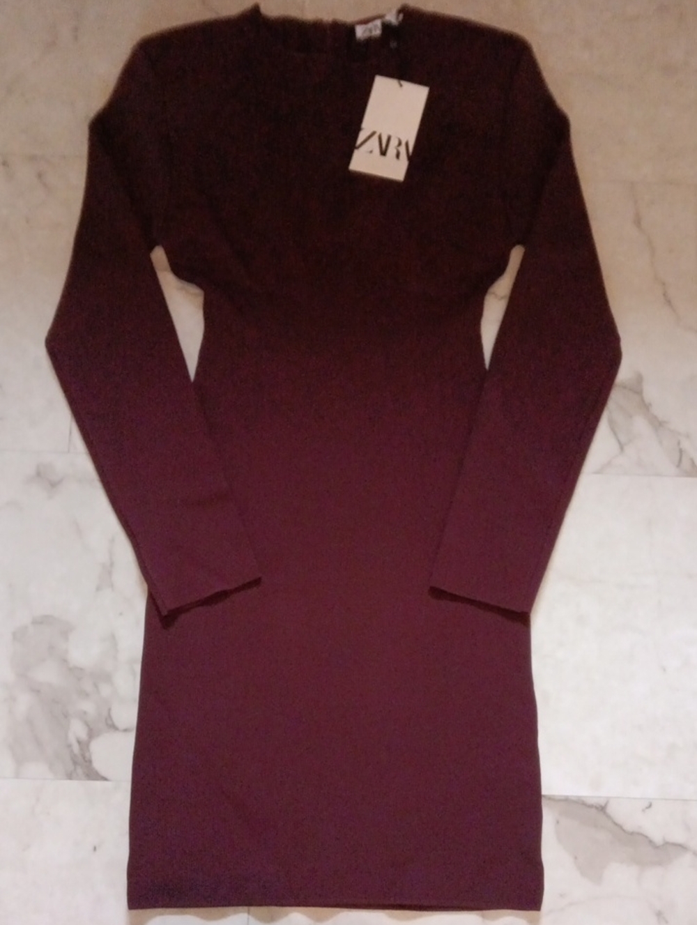 Zara Long Sleeve Bodycon Dress in Burgundy